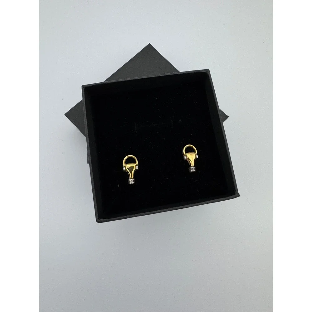 Vintage Gucci Horsebit Stirrup Cufflinks Gold & Silver Tone Italy Designer